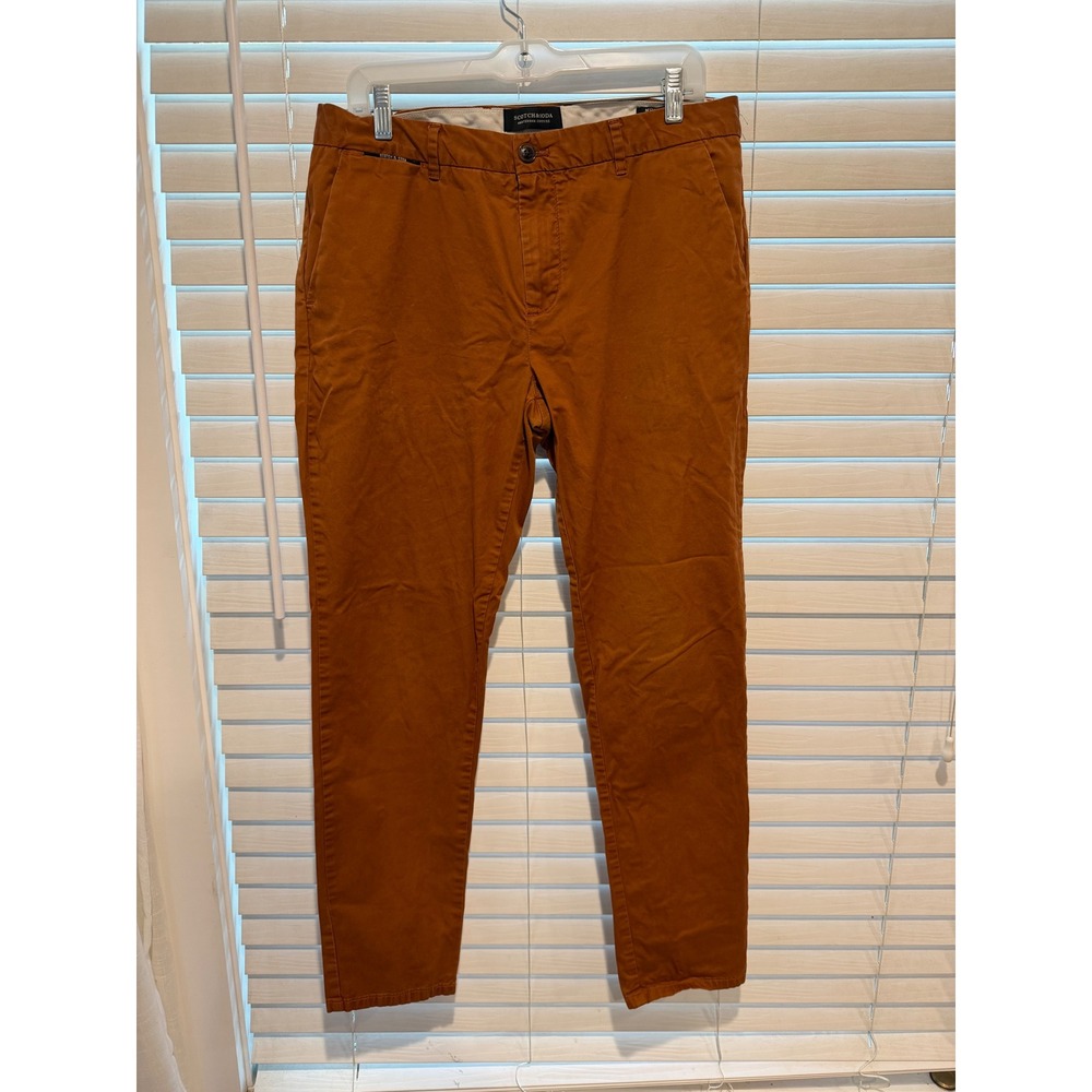 Scotch & Soda Mott Super Slim Fit Chinos Burnt Orange Mens 33 x 30 Trousers